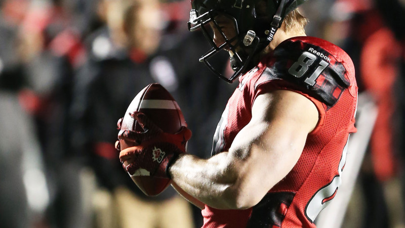 Patrick Lavoie celebrating after his touchdown during the Eastern Final